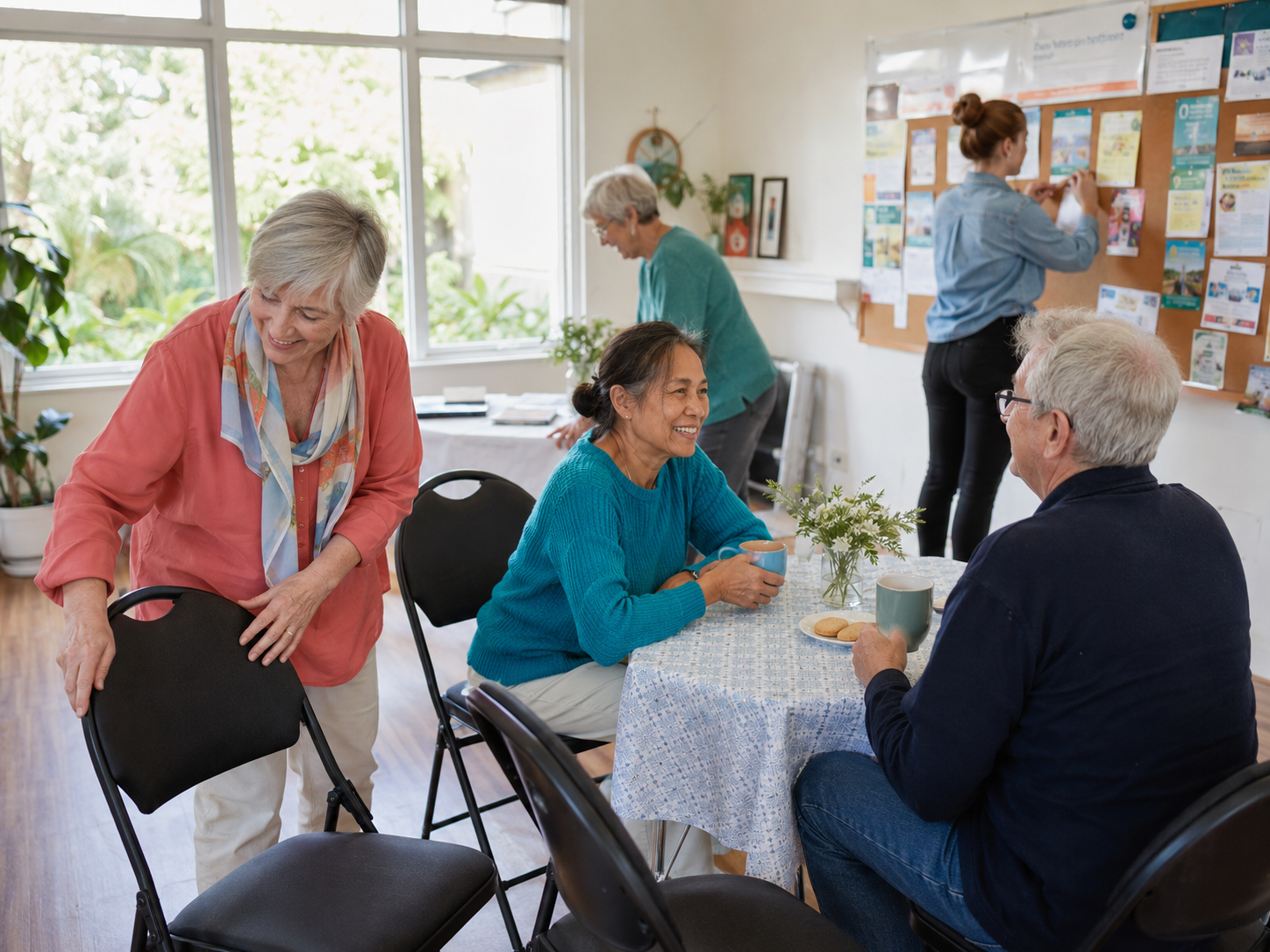 People connecting in a bright community room